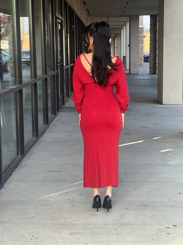 Shimmer open back midi dress