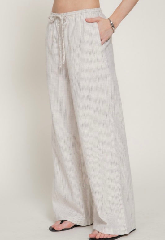 ELASTIC WAIST STRIPED GAUZE WOVEN PANTS