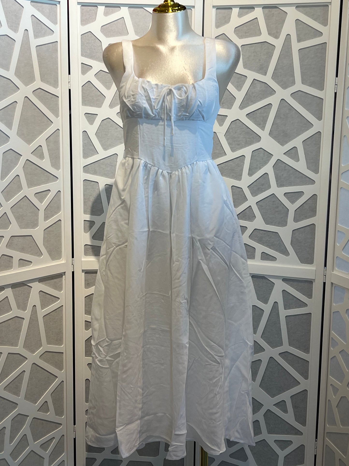 SQUARE NECK FRONT TIE CORSET DETAIL MIDI DRESS