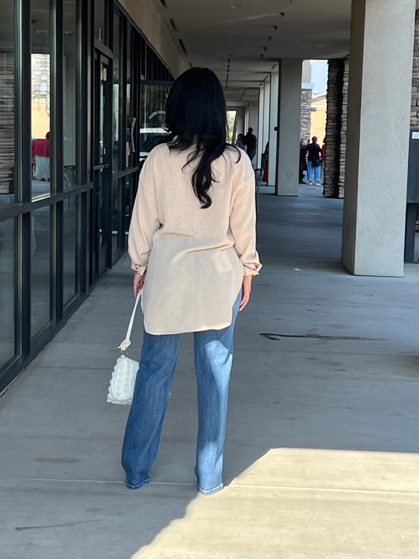 Long Sleeve Camp Collar Textured Gauze Over Shirt