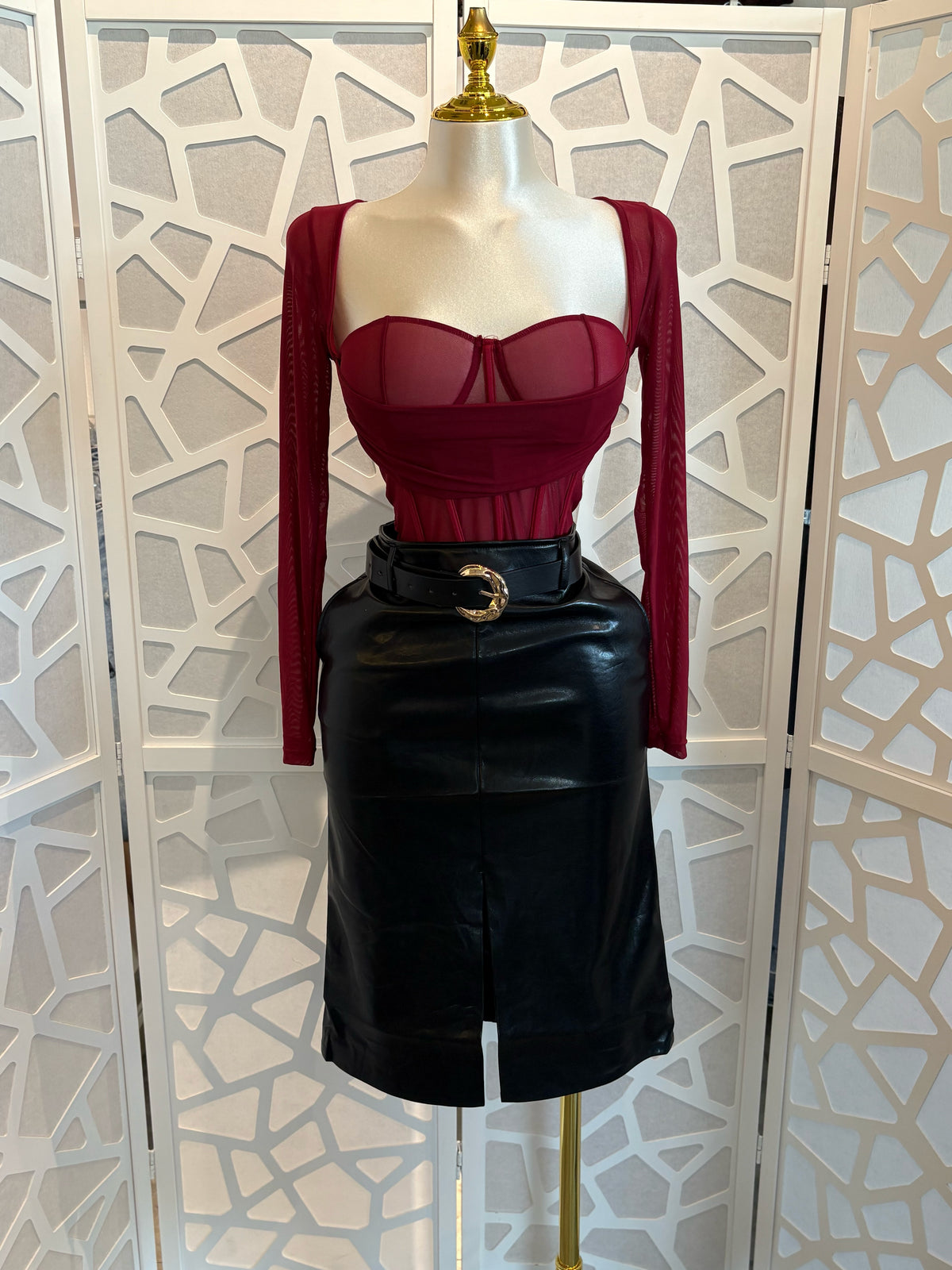 KAYLA LEATHER SKIRT WITH BELT
