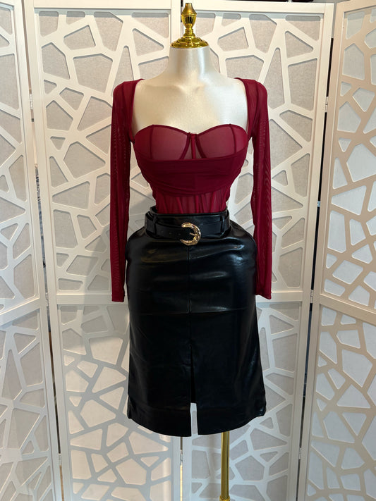KAYLA LEATHER SKIRT WITH BELT