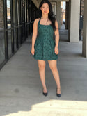 Floral Jacquard Knit Halter Fit & Flare Mini Dress