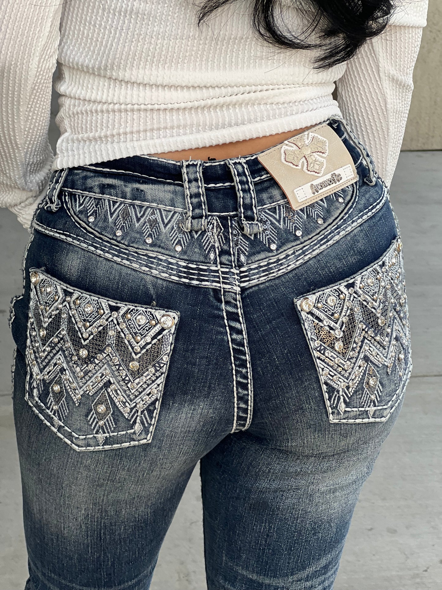 Coquette embroidery bootcut jeans