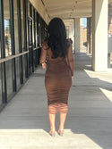 V-neck, Shirring Bottom Part Midi Dress