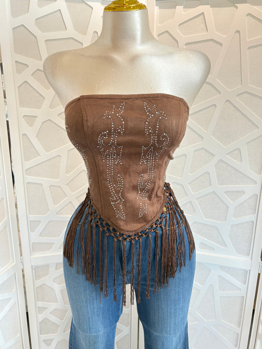 Bandana fringe top with stud detail