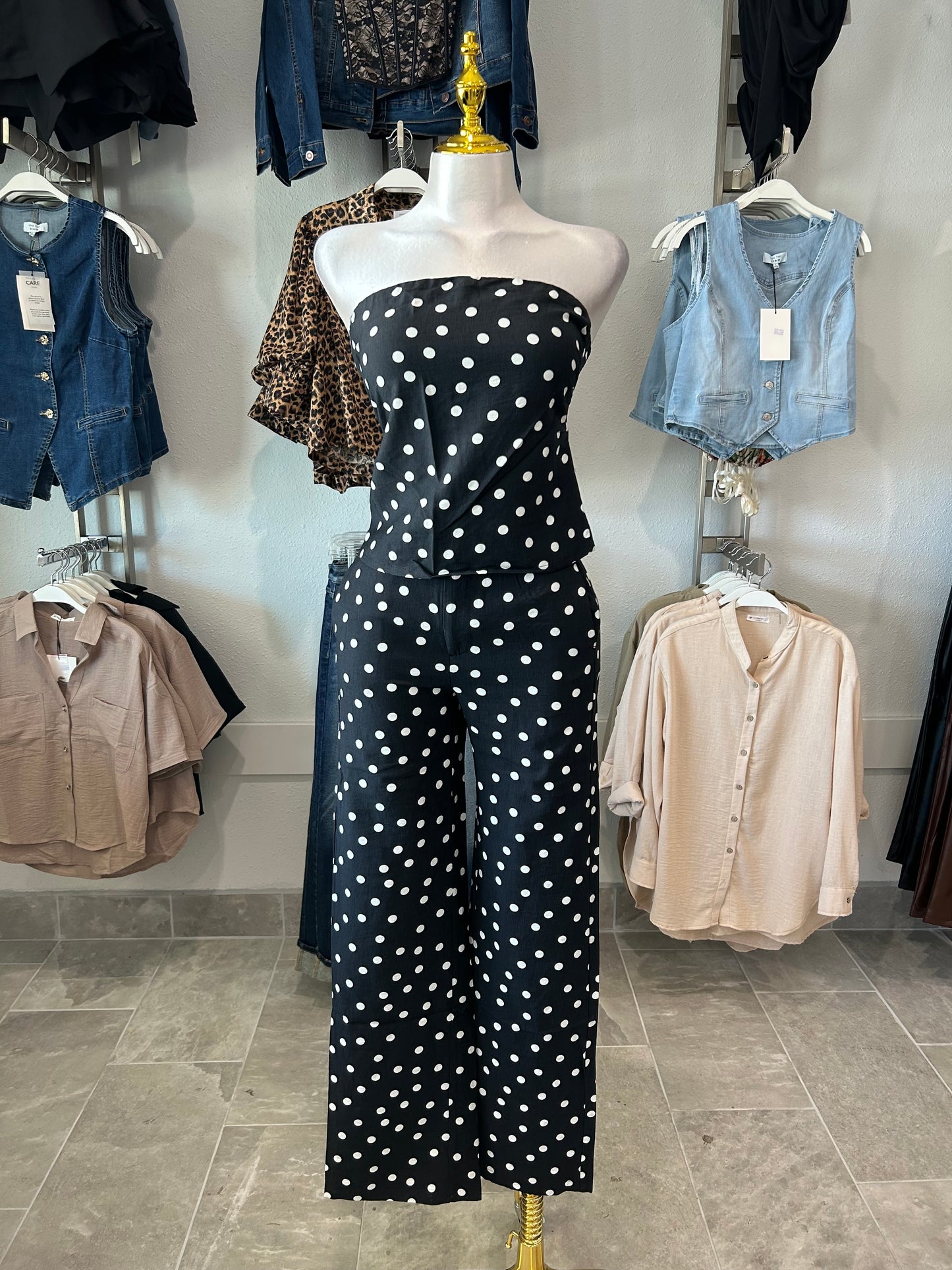 Polka Dot Strapless Wide-leg Pants Set