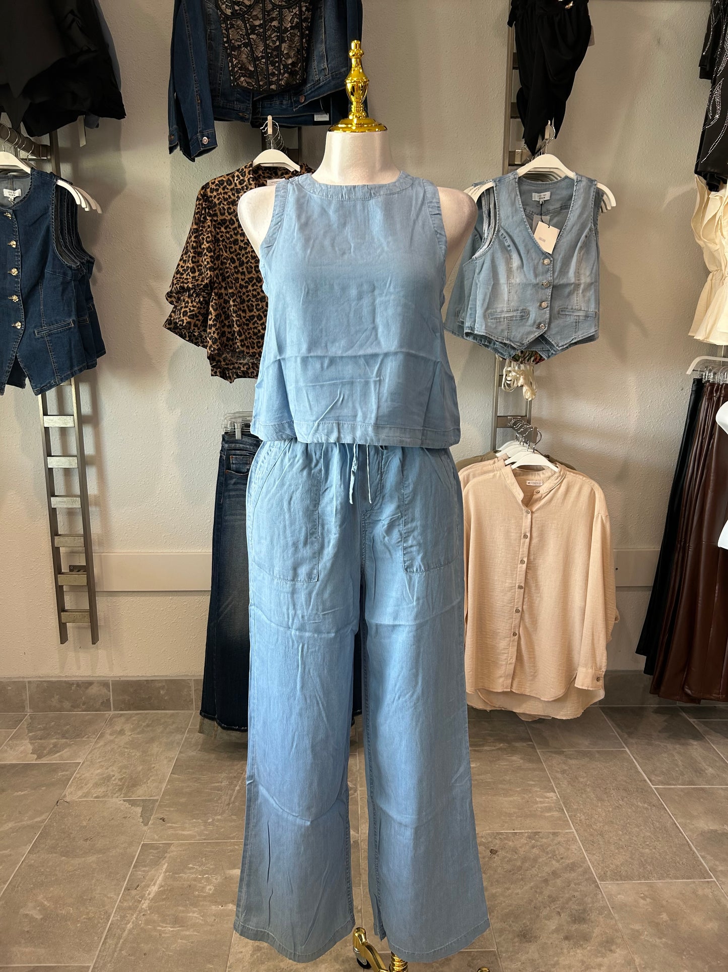 Sleeveless Top & Long Pants Lyocell Set