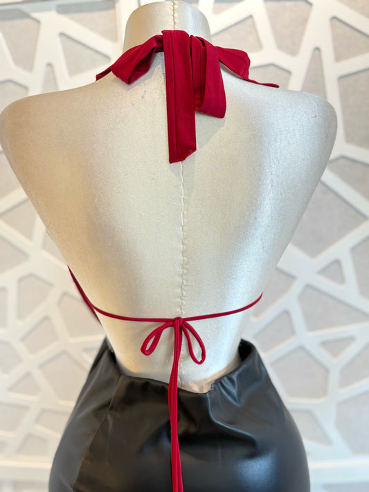 Halter cowl neck open back top