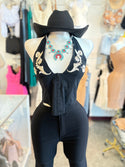 MAISIE Stretch Poplin Western Embroidered Halter Top