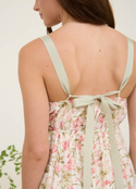 Floral Lace Trim Ribbon Strap Back Tie Midi Dress
