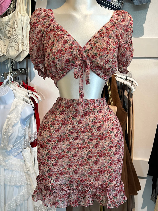 Floral skirt crop set