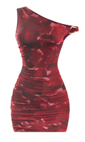 Off Shoulder Abstract Mesh Mini Dress