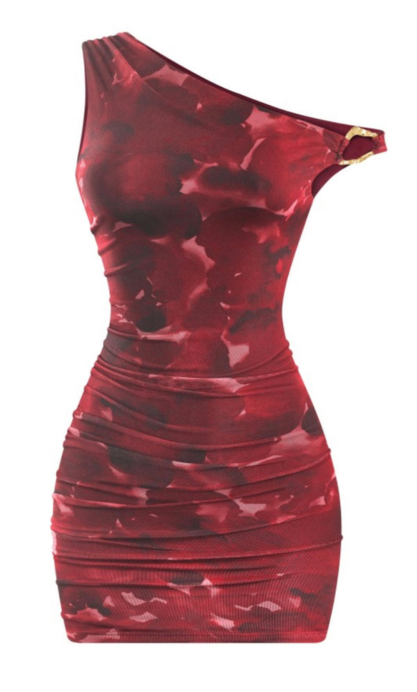Off Shoulder Abstract Mesh Mini Dress