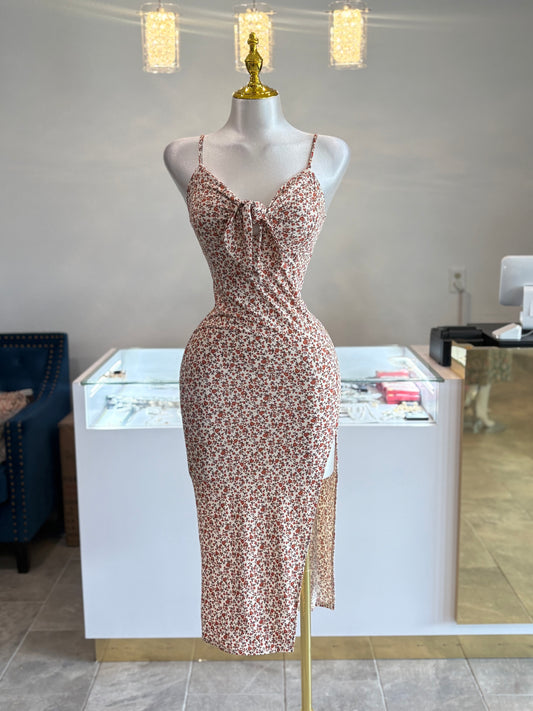 KENIA FLORAL HIGH SLIT DRESS