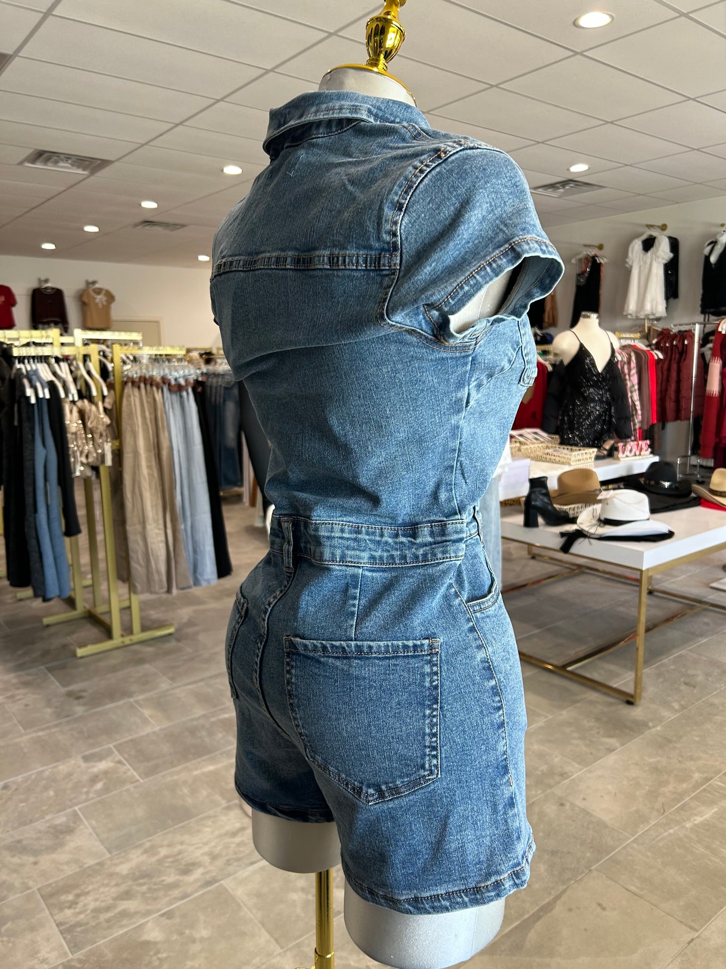 Zip Front Utility Denim Romper