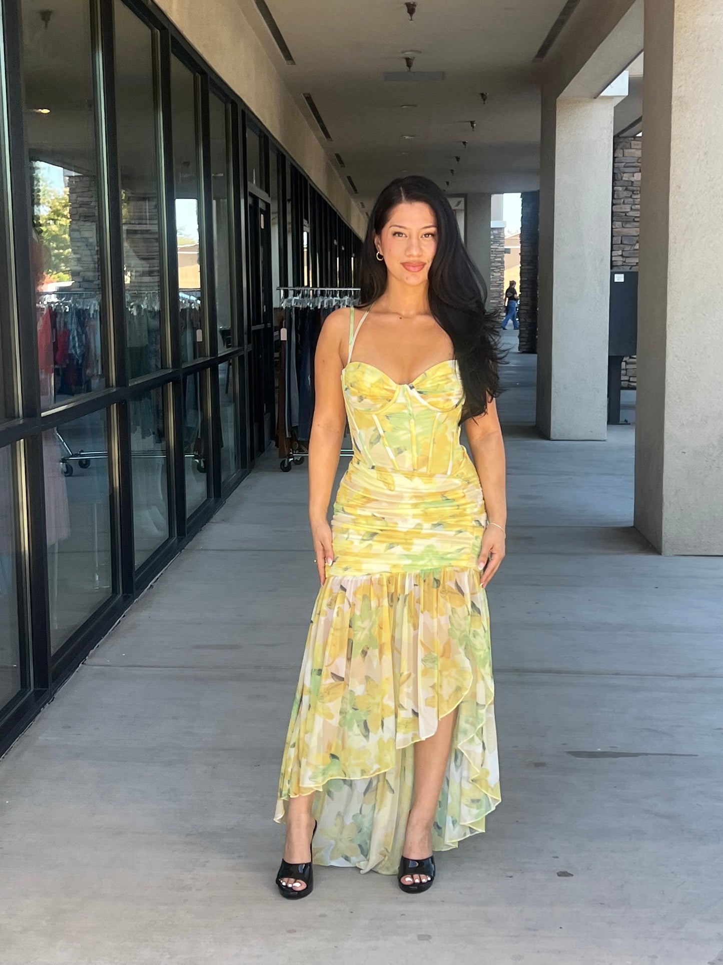 Miami mesh asymmetrical maxi dress
