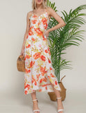 Floral Print Ruffle Slip Midi Dress