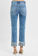 RISEN Tummy Control High Rise Crop Straight Cuffed Jeans