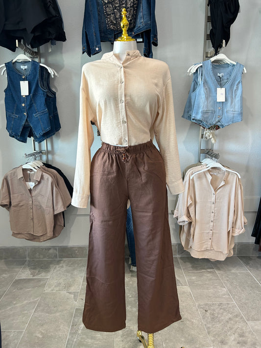 Drawstring Straight Leg Linen Pants