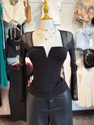 HEATHER MESH SLEEVE TOP