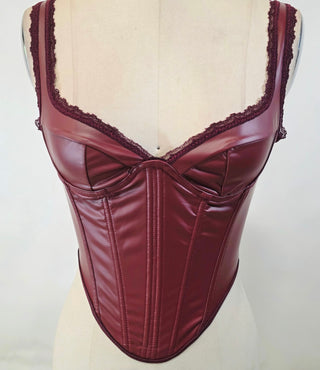 PU tank with lace edges and back hook and eye detail