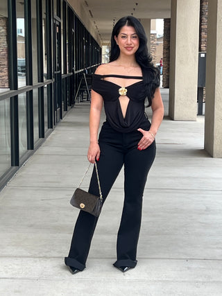 Off Shoulder Cowl Neck Open Back Top