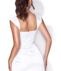 MISS CIRCLE Zarah White High Slit Corset Satin Dress