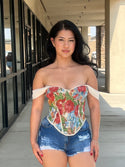 Tapestry lace up back corset