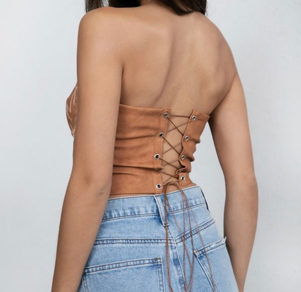 Scarlet Vegan Leather Embroidered Western Corset Top