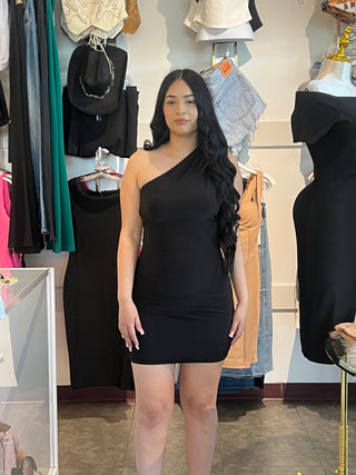 One sleeve open back mini dress