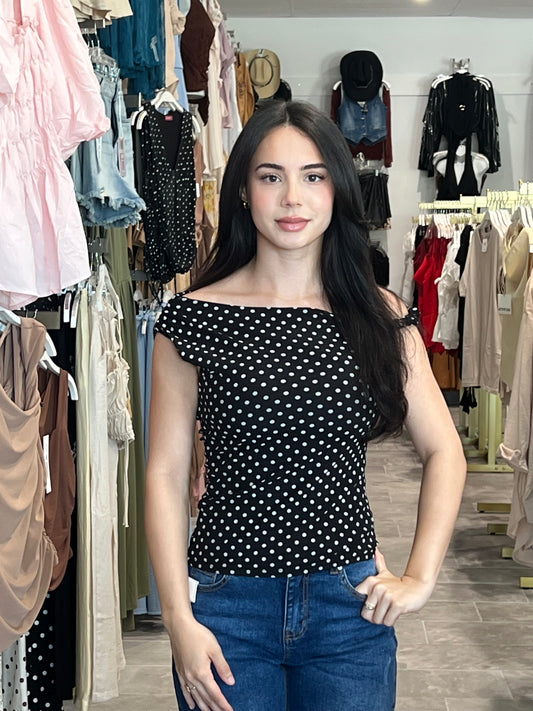Black polka dot top
