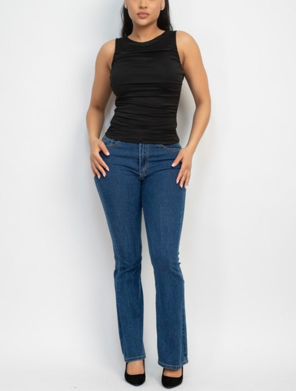 Ruched Sleeveless Round Neck Top