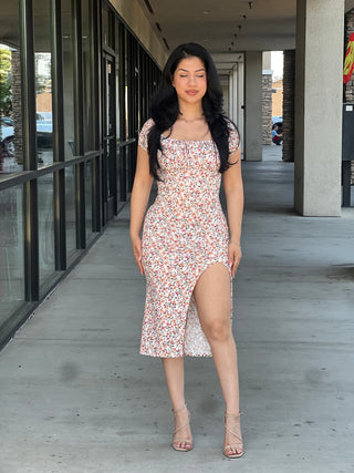 Off shoulder midi high slit dress