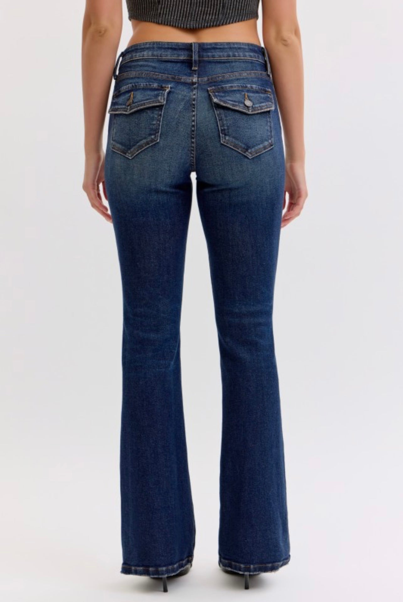 Mid Rise Bootcut Jean With Flap Back Pockets