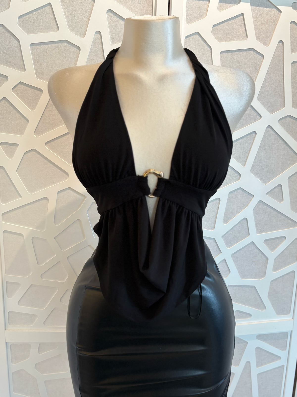 Halter cowl neck open back top