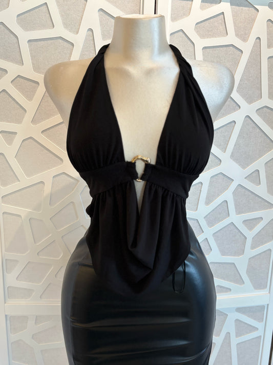 Halter cowl neck open back top