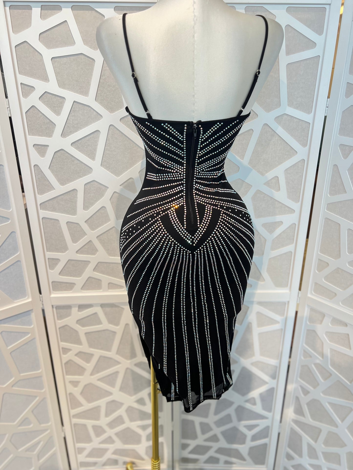 PATTERNED RHINESTONE MIDI DRESS