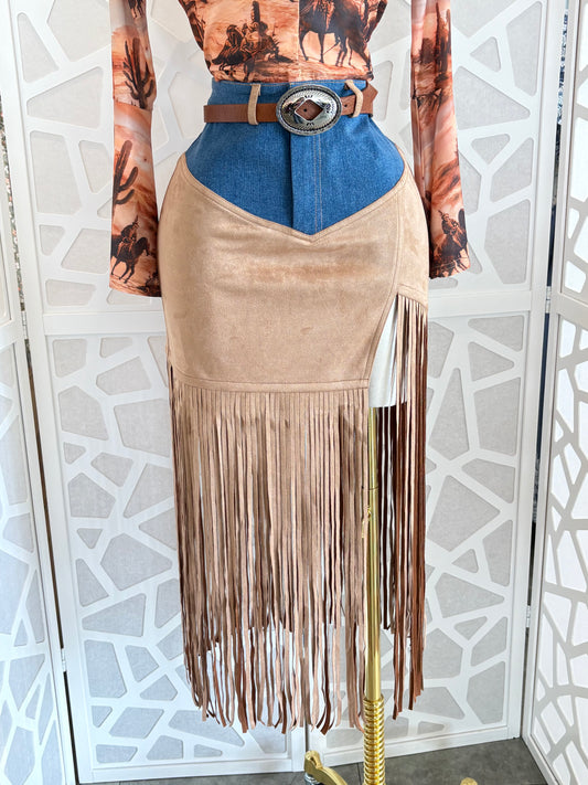 Fringe Detail Mixed Media Mini Skirt