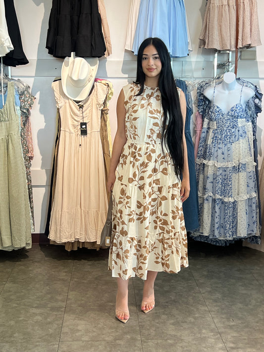 Printed Loose Fit Tiered Midi Dress