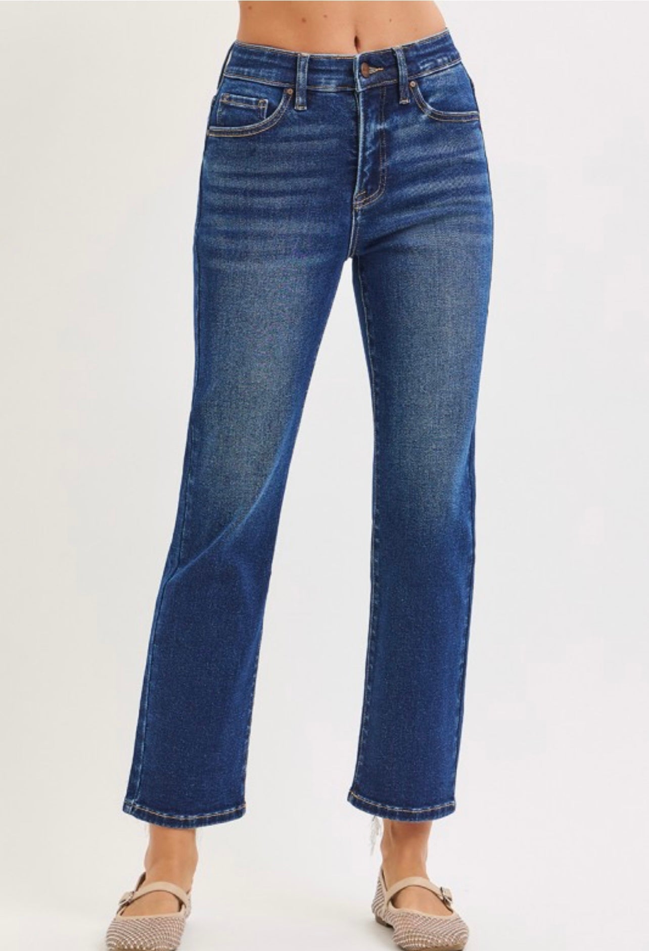 RISEN TUMMY CONTROL ELASTIC BAND HIGH RISE CROP STRAIGHT