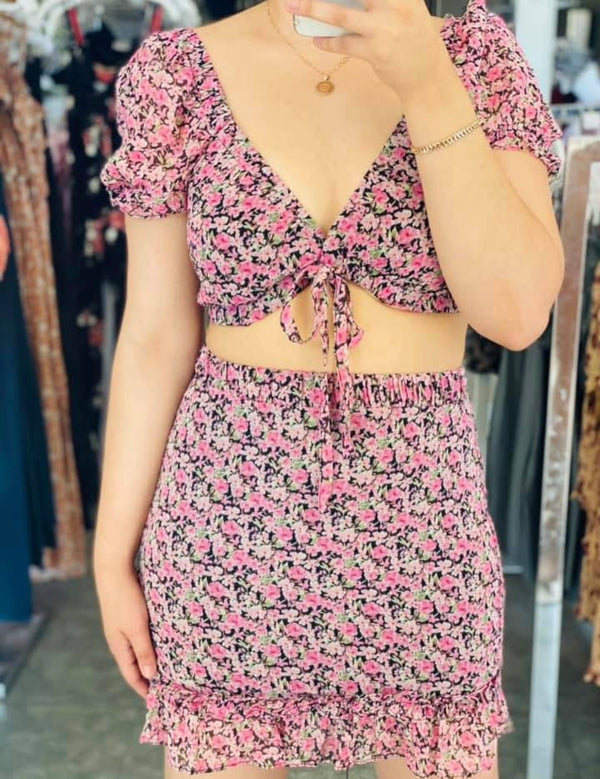 Floral skirt crop set