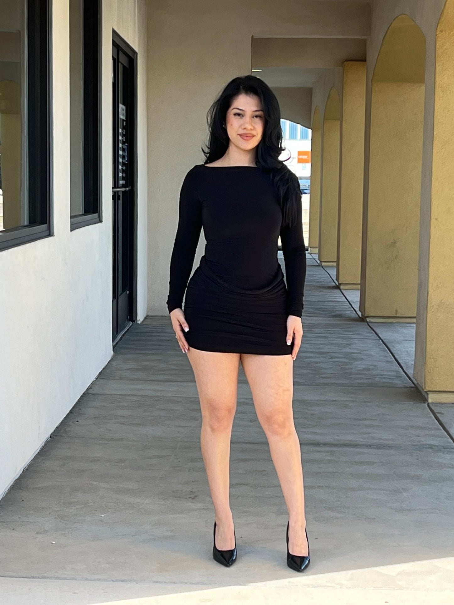 Long Sleeve Ruched Mini Dress