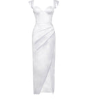 MISS CIRCLE Zarah White High Slit Corset Satin Dress