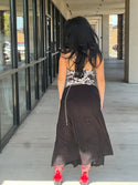 Slit Tiered Elastic Midi Skirt