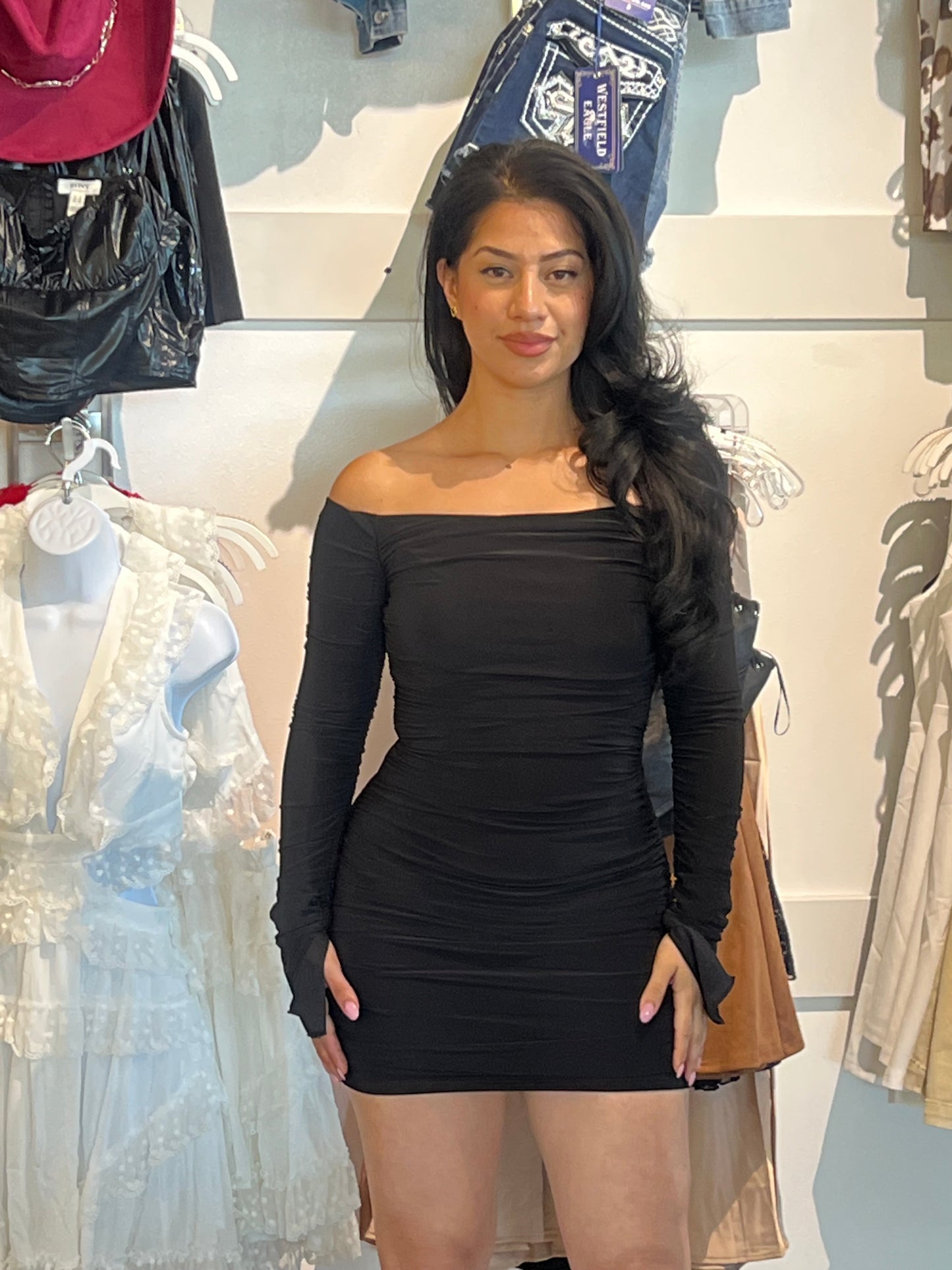 Long sleeve off shoulder mini dress
