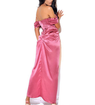 MISS CIRCLE Xophia Mauve Pink Off Shoulder Satin Corset Dress