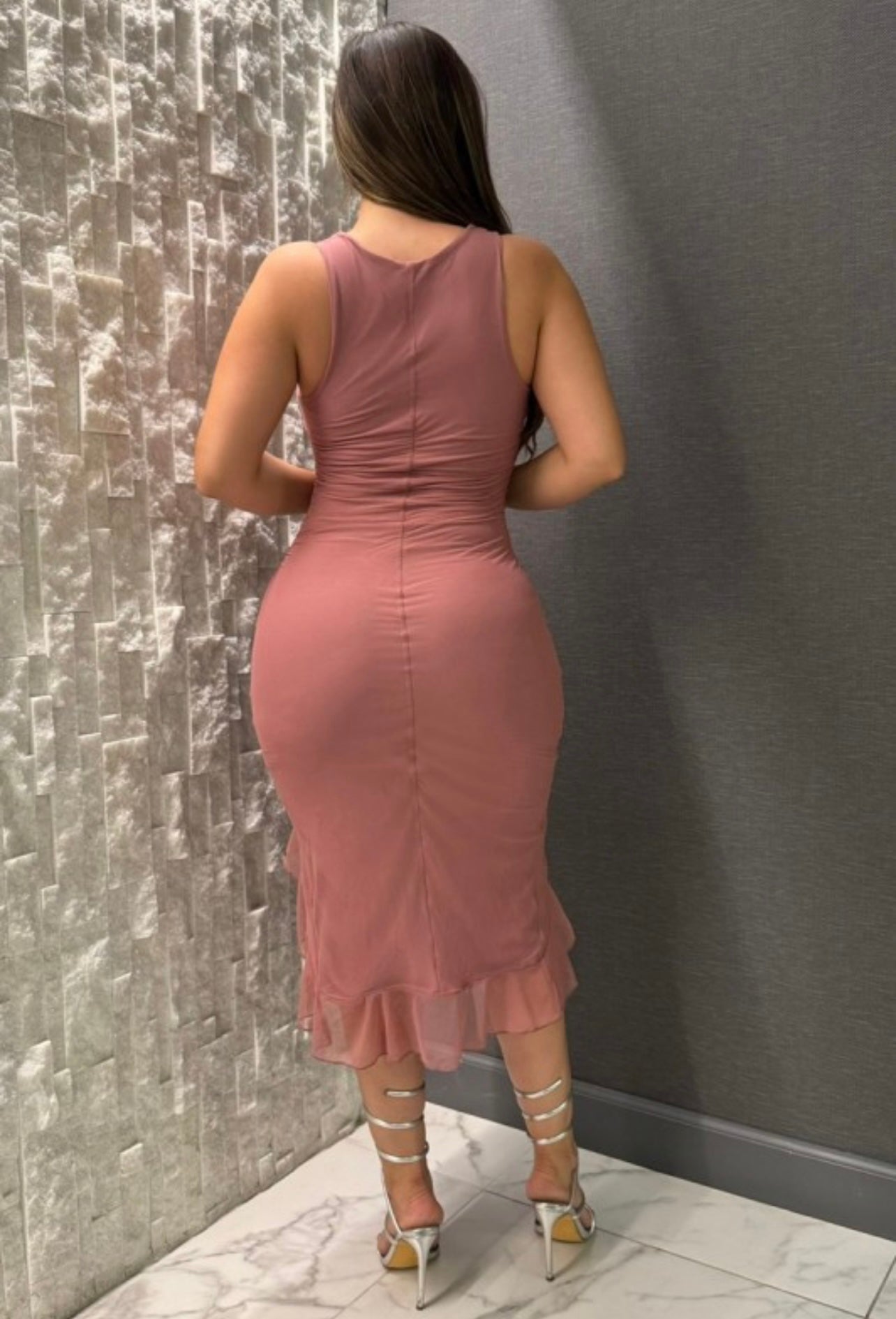 Halter top dress with stretch fabric double layered