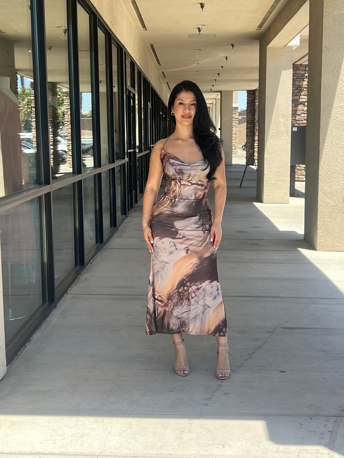 Mesh open back maxi dress