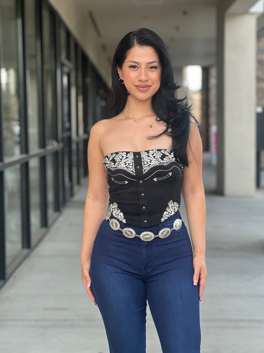 MONTANA Embroidered Suede Bustier Top